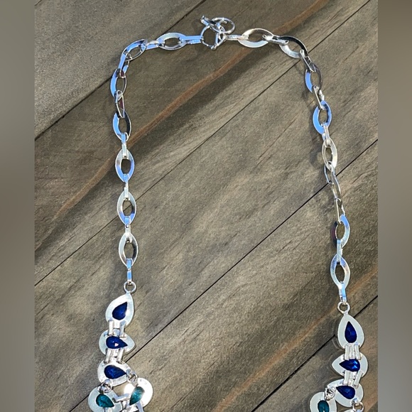 BLUE TOPAZ & SMOKY QUARTZ Simulated GEMSTONE HANDCRAFTED SILVER PLATED NECKLACE - Picture 11 of 11